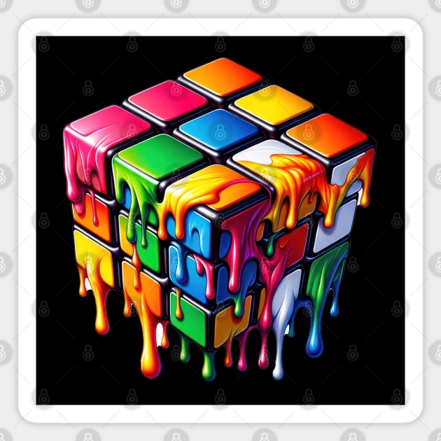 Melting Rubiks Cube Magnet by TooplesArt